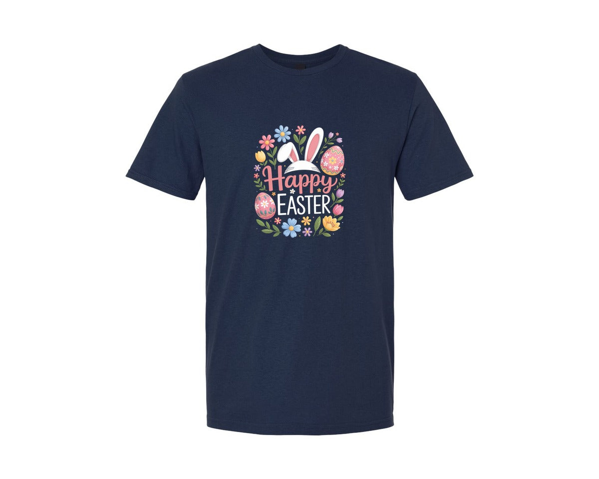 brand:Generic|color:Navy|Happy Easter Floral Cute Bunny Graphic T-Shirt