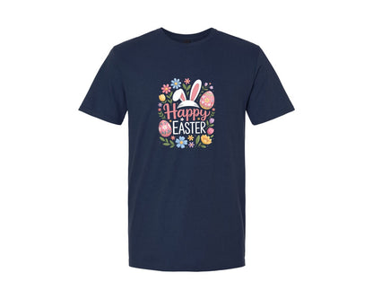 brand:Generic|color:Navy|Happy Easter Floral Cute Bunny Graphic T-Shirt