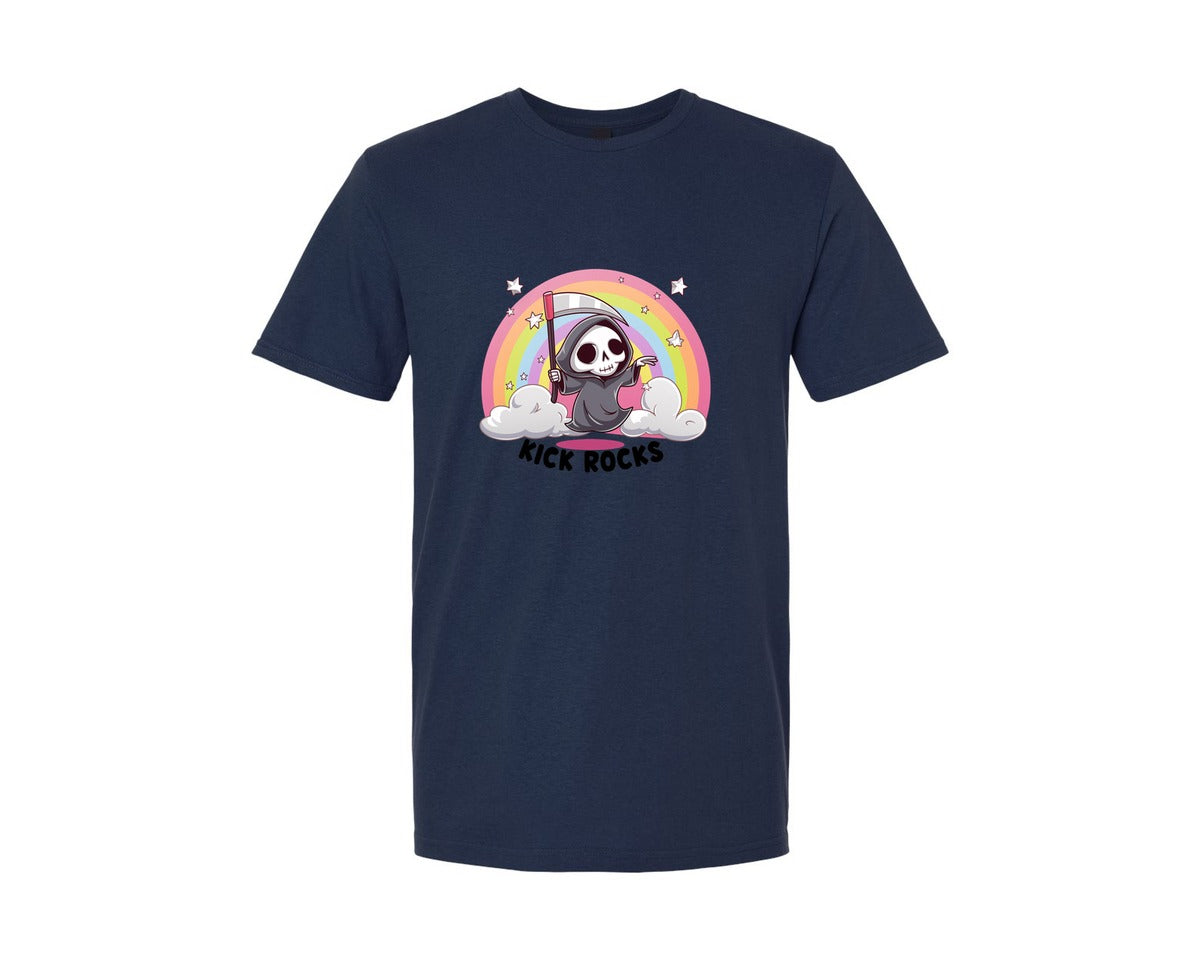 brand:Generic|color:Navy|Kick Rocks Cute Grim Reaper Graphic T-Shirt