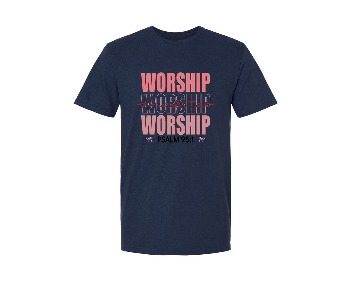 brand:Generic|color:Navy|Made To Worship Christian Valentine Graphic T-Shirt