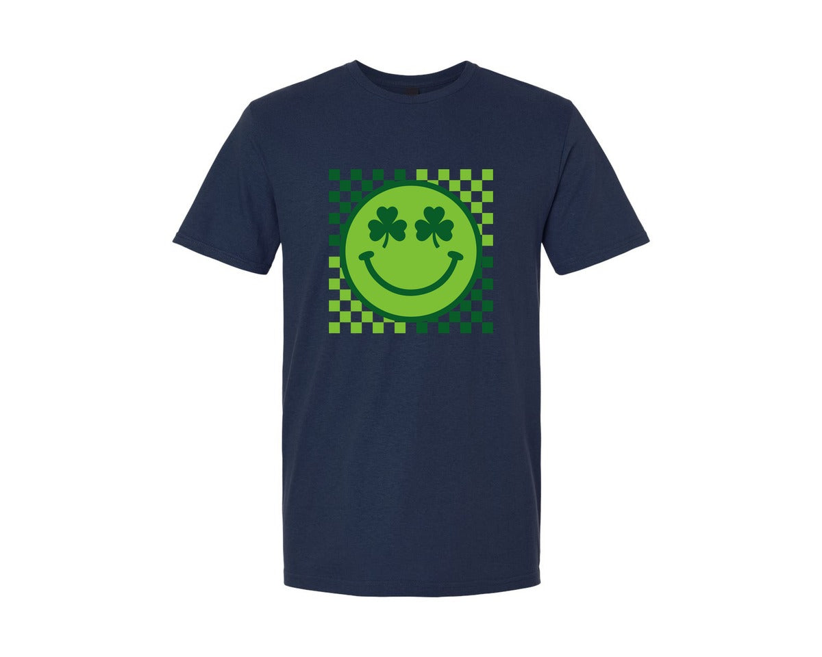 brand:Generic|color:Navy|Retro Checkered St Patricks Day 8 Graphic T-Shirt