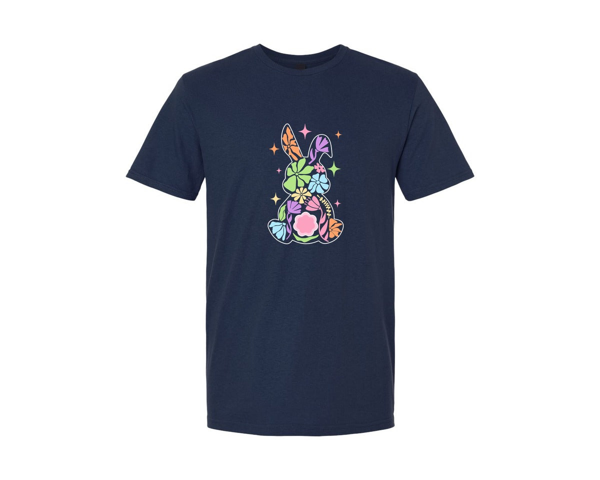 brand:Generic|color:Navy|Floral Easter Bunny Silhouette 8 Graphic T-Shirt