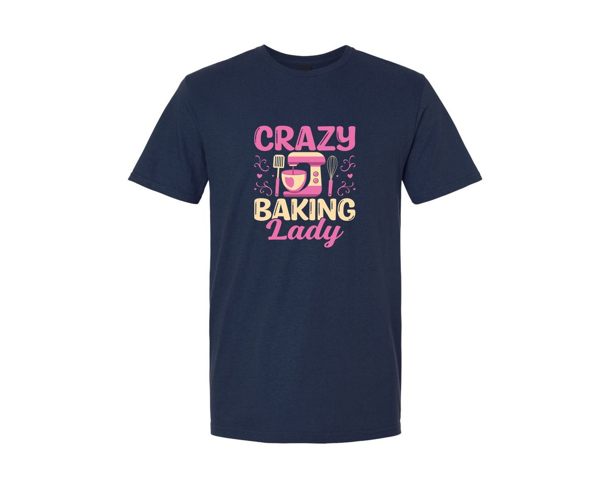 brand:Generic|color:Navy|Crazy Baking Lady Mixer Whisk Baker Graphic T-Shirt