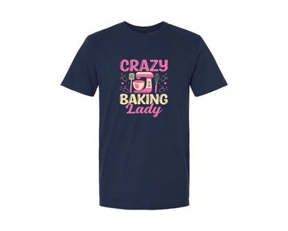 brand:Generic|color:Navy|Crazy Baking Lady Mixer Whisk Baker Graphic T-Shirt