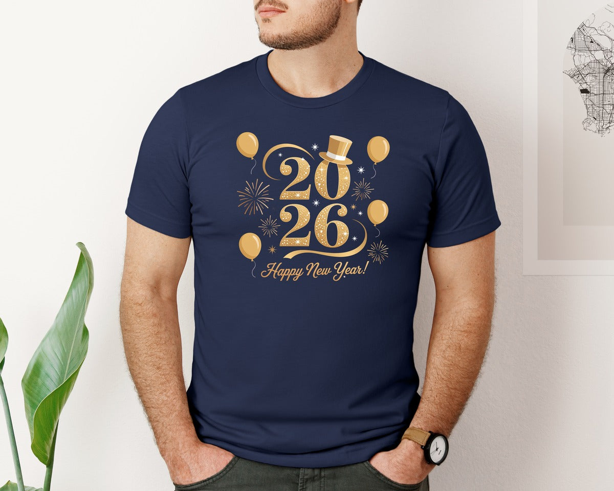 brand:Bella Canvas|color:Navy|Happy New Year 2026 Retro New Year 2 Graphic T-Shirt