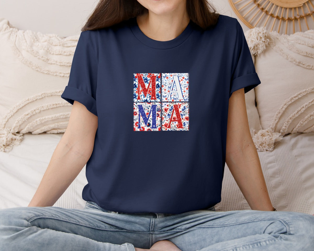 brand:Bella Canvas|color:Navy|4Th Of July Mama Patriotic Mom Graphic T-Shirt