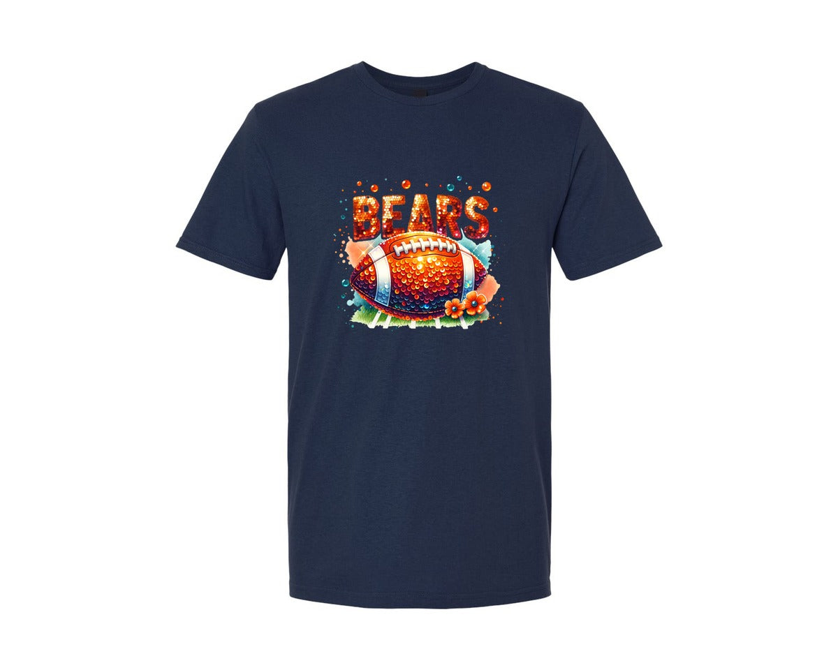 brand:Generic|color:Navy|Bears Orange Sequin Football Mascot Graphic T-Shirt