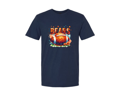brand:Generic|color:Navy|Bears Orange Sequin Football Mascot Graphic T-Shirt