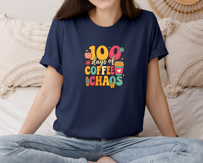 brand:Bella Canvas|color:Navy|100 Days Of Coffee Chaos Design Art Graphic T-Shirt