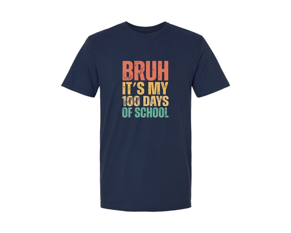 brand:Generic|color:Navy|Bruh Its My 100 Days Of School Vintage 2 Graphic T-Shirt