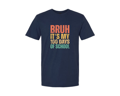 brand:Generic|color:Navy|Bruh Its My 100 Days Of School Vintage 2 Graphic T-Shirt