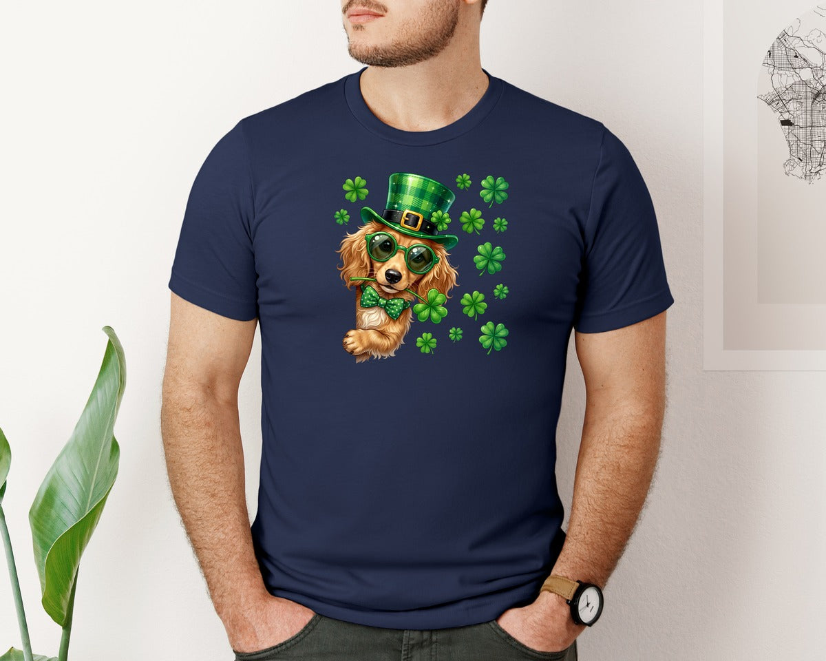 brand:Bella Canvas|color:Navy|Dachshund Dog St Patricks Day Graphic T-Shirt