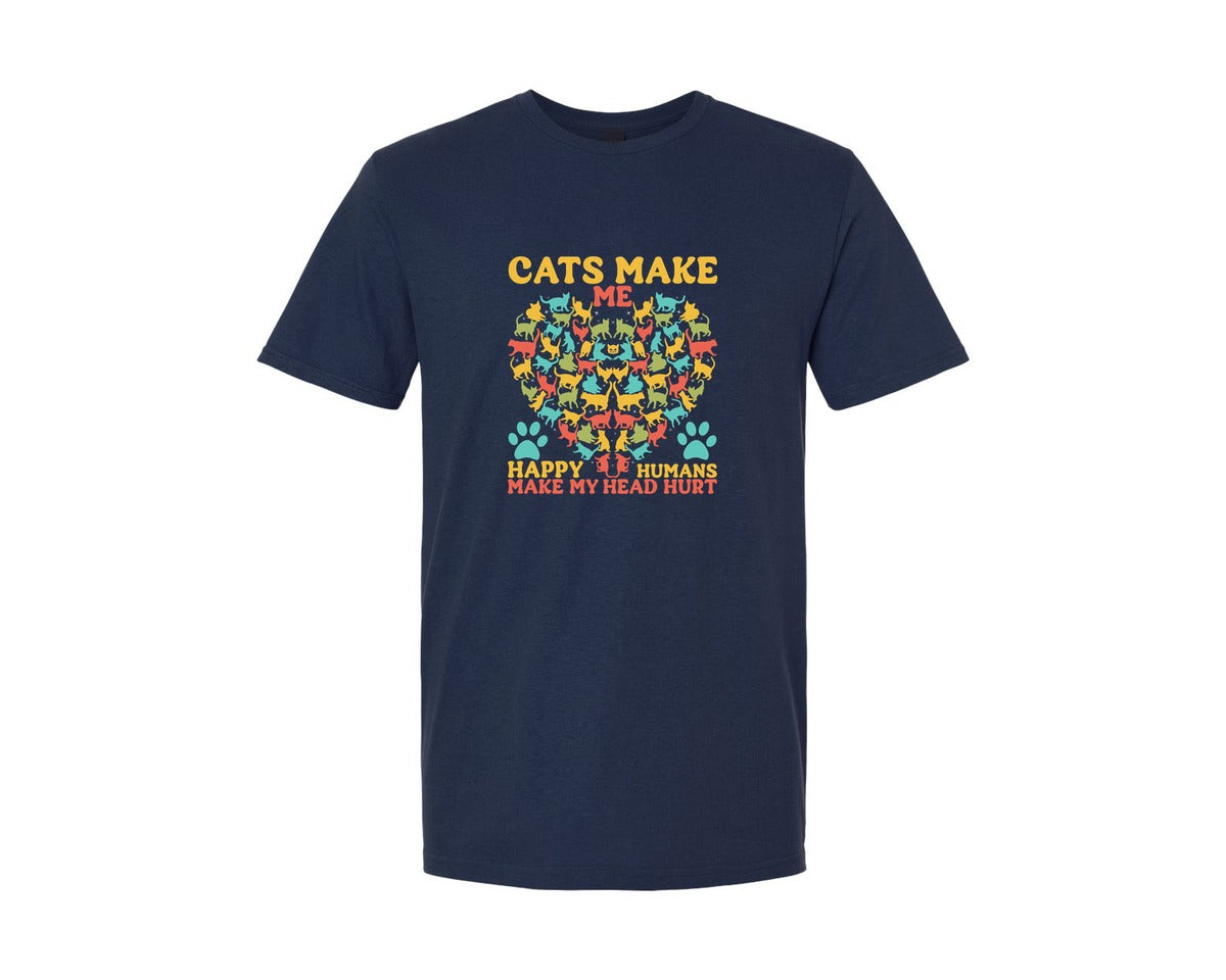brand:Generic|color:Navy|Cats Make Me Happy Cat Heart Shape Graphic T-Shirt