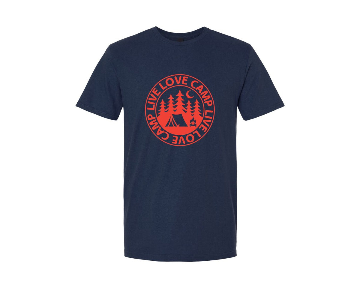 brand:Generic|color:Navy|Vintage Circular Camping Badge T Shirt Graphic T-Shirt