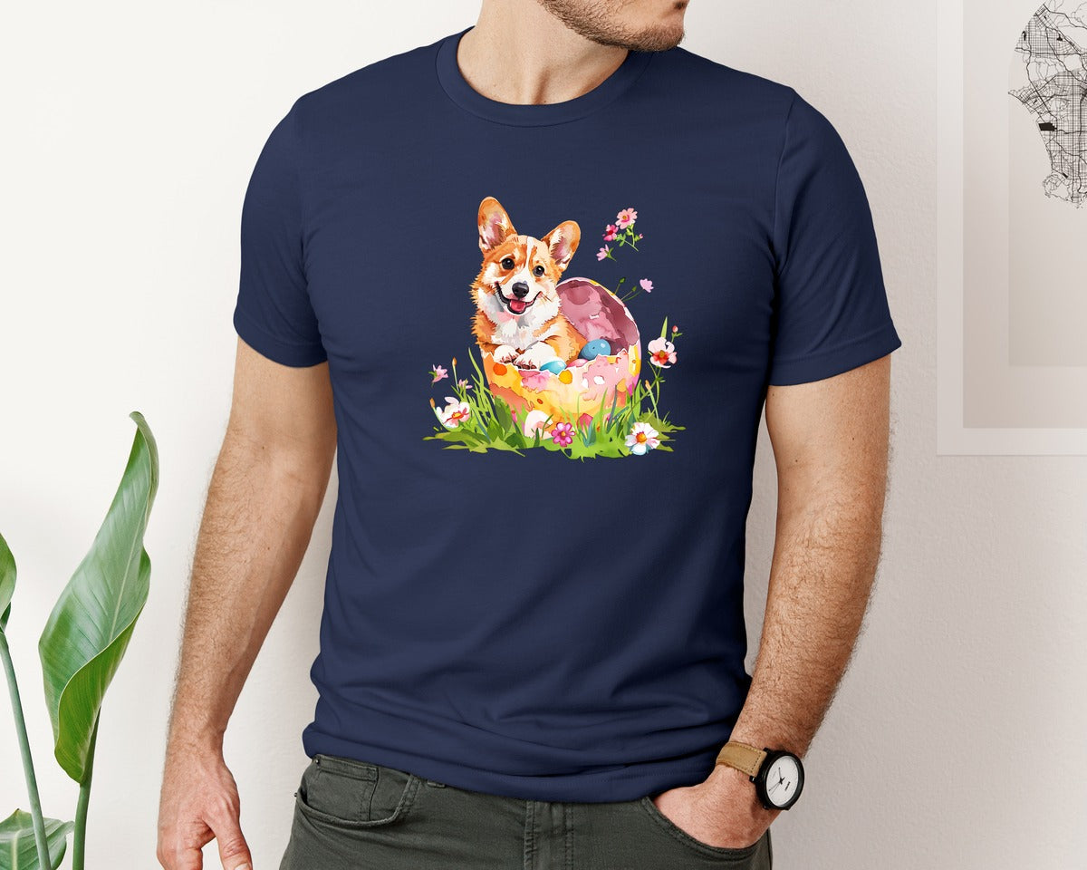 brand:Bella Canvas|color:Navy|Easter Pembroke Welsh Corgi Graphic T-Shirt