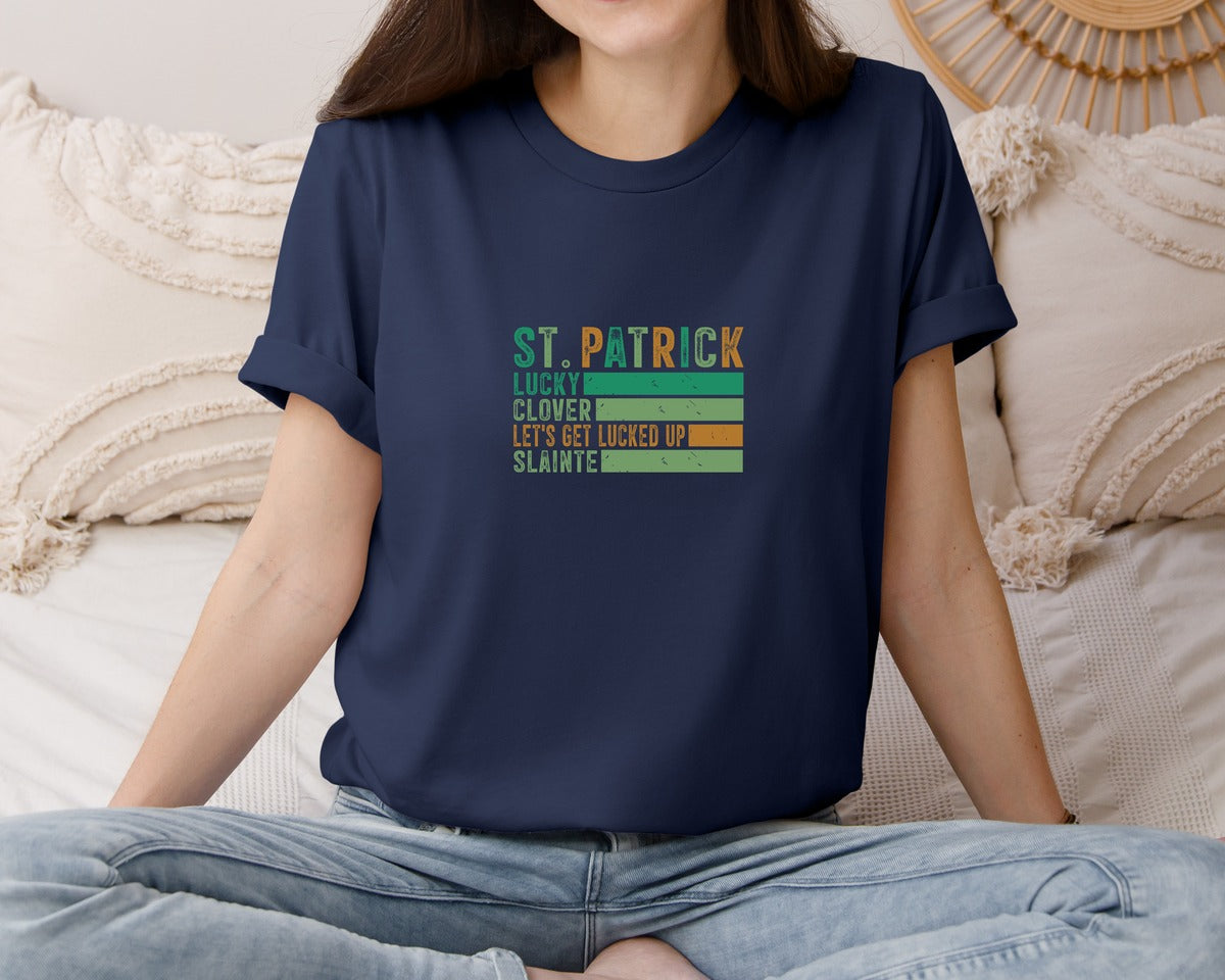brand:Bella Canvas|color:Navy|Retro Checkered St Patricks Day 17 Graphic T-Shirt