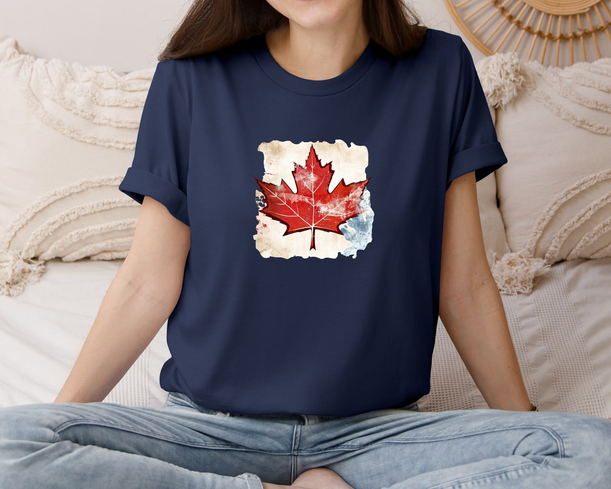 brand:Bella Canvas|color:Navy|Canada Day Canadian Flag Leaf Graphic T-Shirt