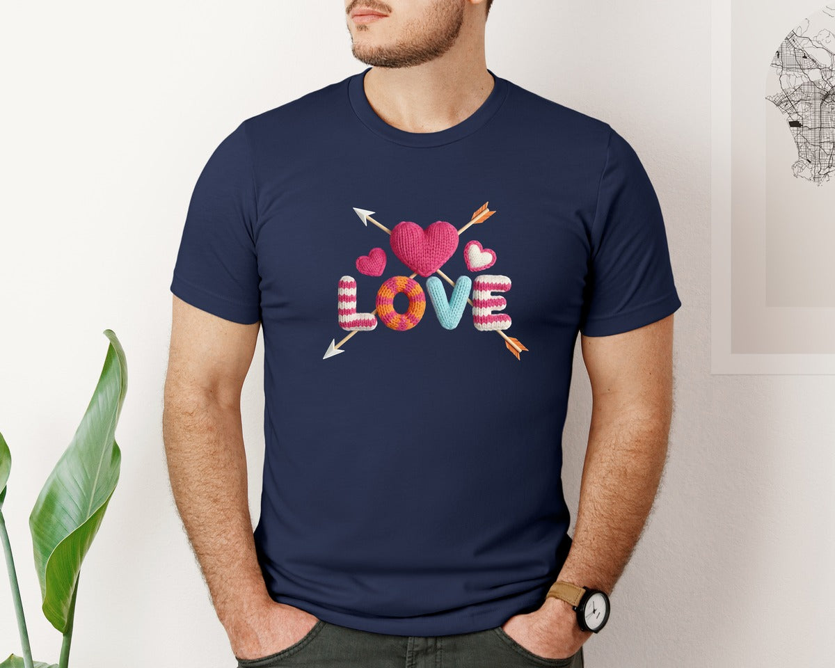 brand:Bella Canvas|color:Navy|Love Faux Yarn Pngcrochet Valentine Graphic T-Shirt