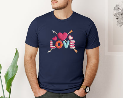 brand:Bella Canvas|color:Navy|Love Faux Yarn Pngcrochet Valentine Graphic T-Shirt