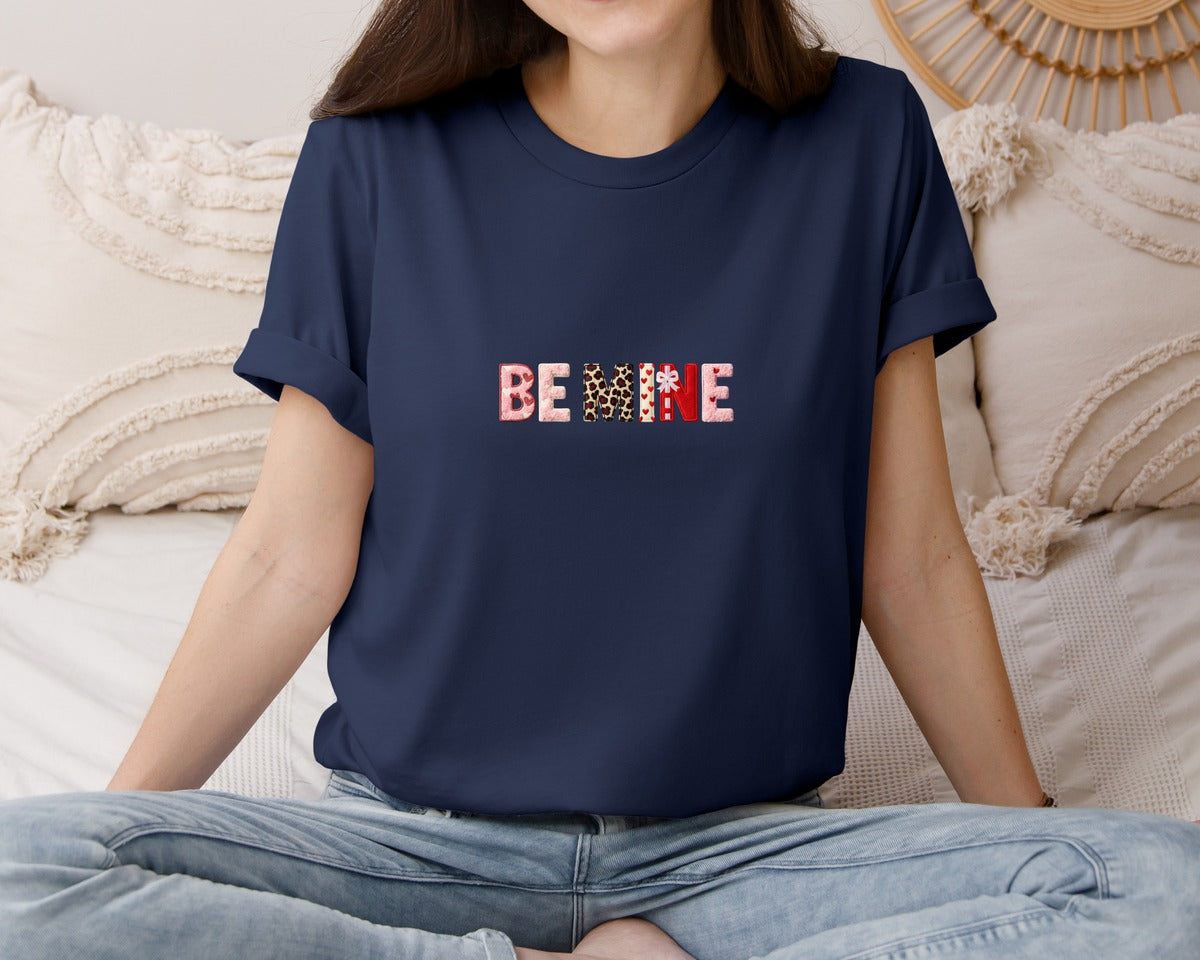 brand:Bella Canvas|color:Navy|Chunky Yarn Be Mine Valentine 5 Graphic T-Shirt