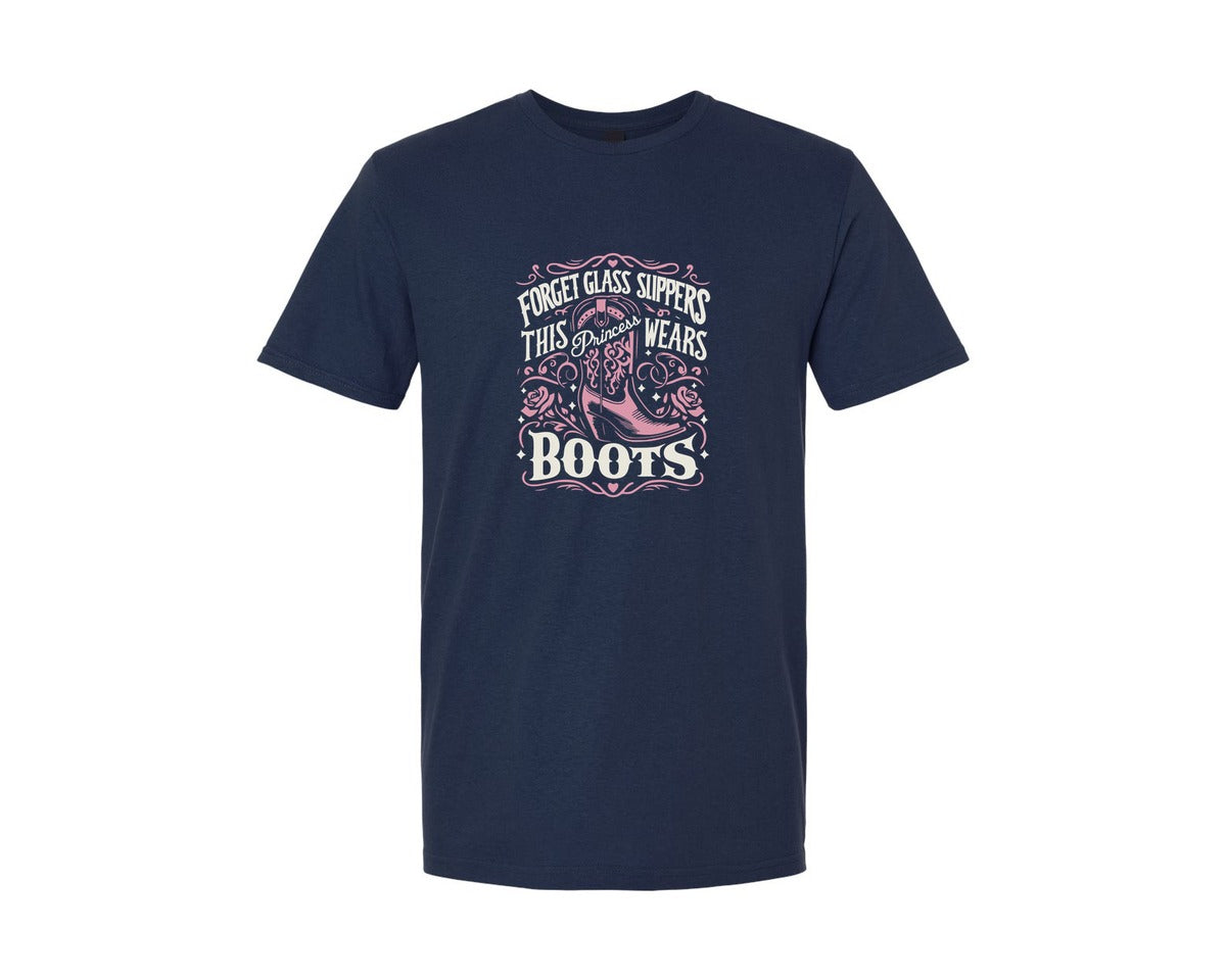 brand:Generic|color:Navy|Princess Cowboy Boots Floral Boots Graphic T-Shirt