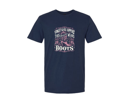 brand:Generic|color:Navy|Princess Cowboy Boots Floral Boots Graphic T-Shirt