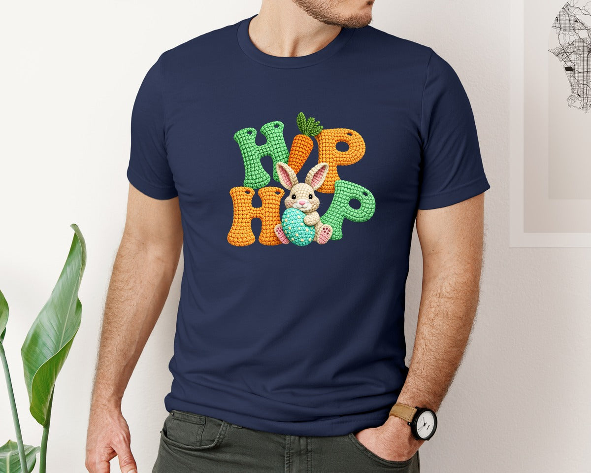 brand:Bella Canvas|color:Navy|Faux Crochet Hip Hop Bunny Graphic T-Shirt