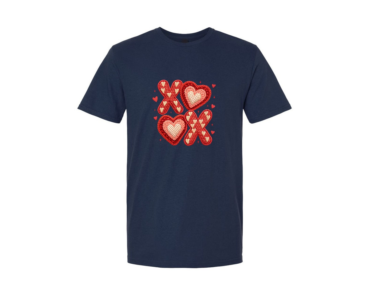 brand:Generic|color:Navy|Latch Hook Yarn Crochet Xoxo Graphic T-Shirt
