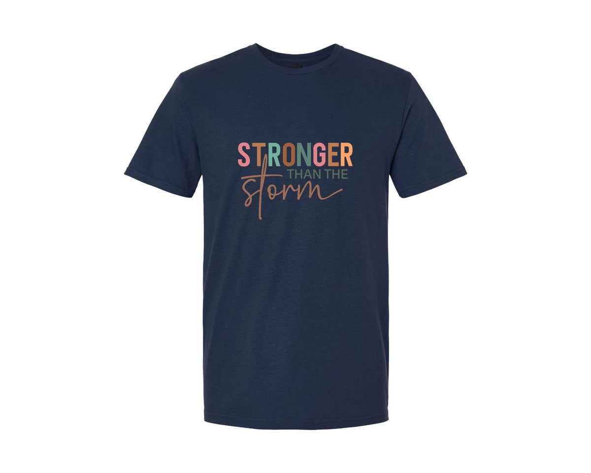 brand:Generic|color:Navy|Stronger Than The Storm Bible Verse Graphic T-Shirt