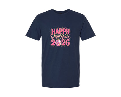 brand:Generic|color:Navy|Happy New Year 2026 Preppy New Graphic T-Shirt