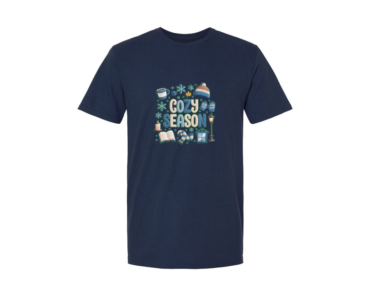 brand:Generic|color:Navy|Faux Yarn Cozy Season Winter Preppy 2 Graphic T-Shirt