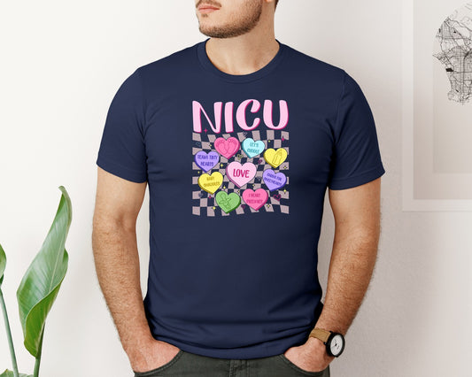 Nicu Candy Hearts Valentine Nurse Graphic T-Shirt