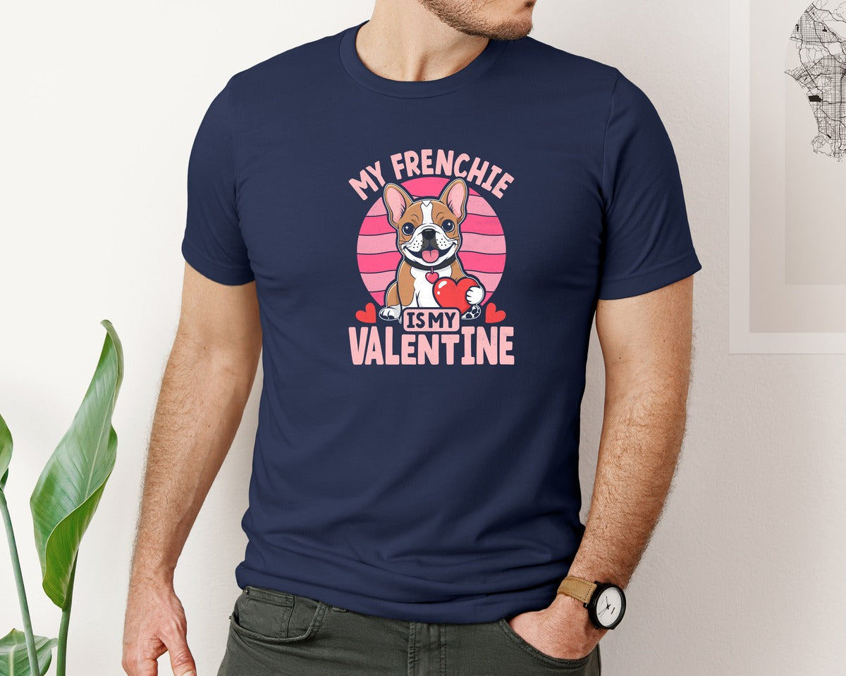 brand:Bella Canvas|color:Navy|Frenchie Love Valentines Day T Shirt Graphic T-Shirt