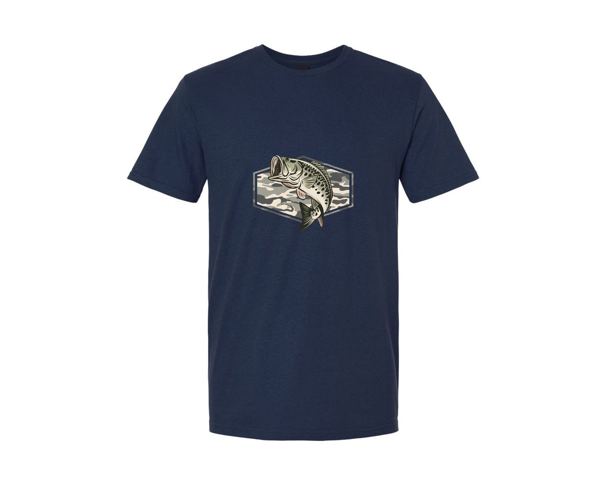 brand:Generic|color:Navy|Camo Bass Fishing Desi Graphic T-Shirt