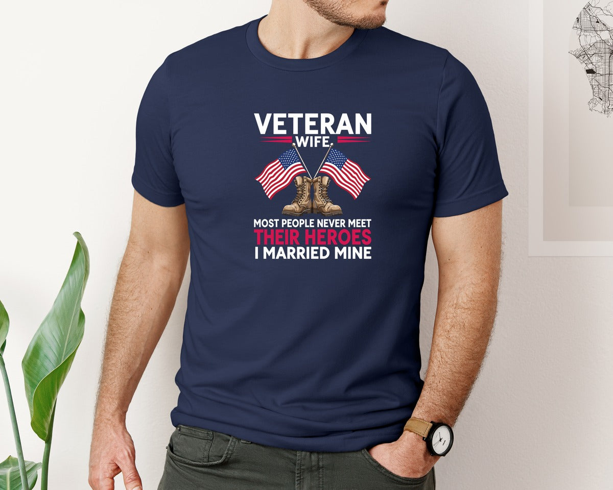 brand:Bella Canvas|color:Navy|Veteran Wife Heroes T Shirt Graphic T-Shirt