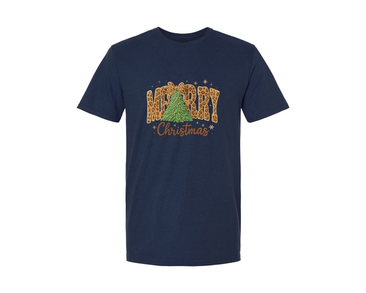 brand:Generic|color:Navy|Leopard Print Merry Christmas 2 Graphic T-Shirt