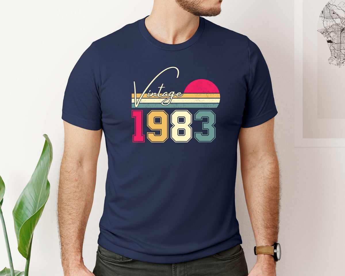 brand:Bella Canvas|color:Navy|Vintage Classic Born In 1983 Birthday Graphic T-Shirt