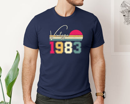 brand:Bella Canvas|color:Navy|Vintage Classic Born In 1983 Birthday Graphic T-Shirt