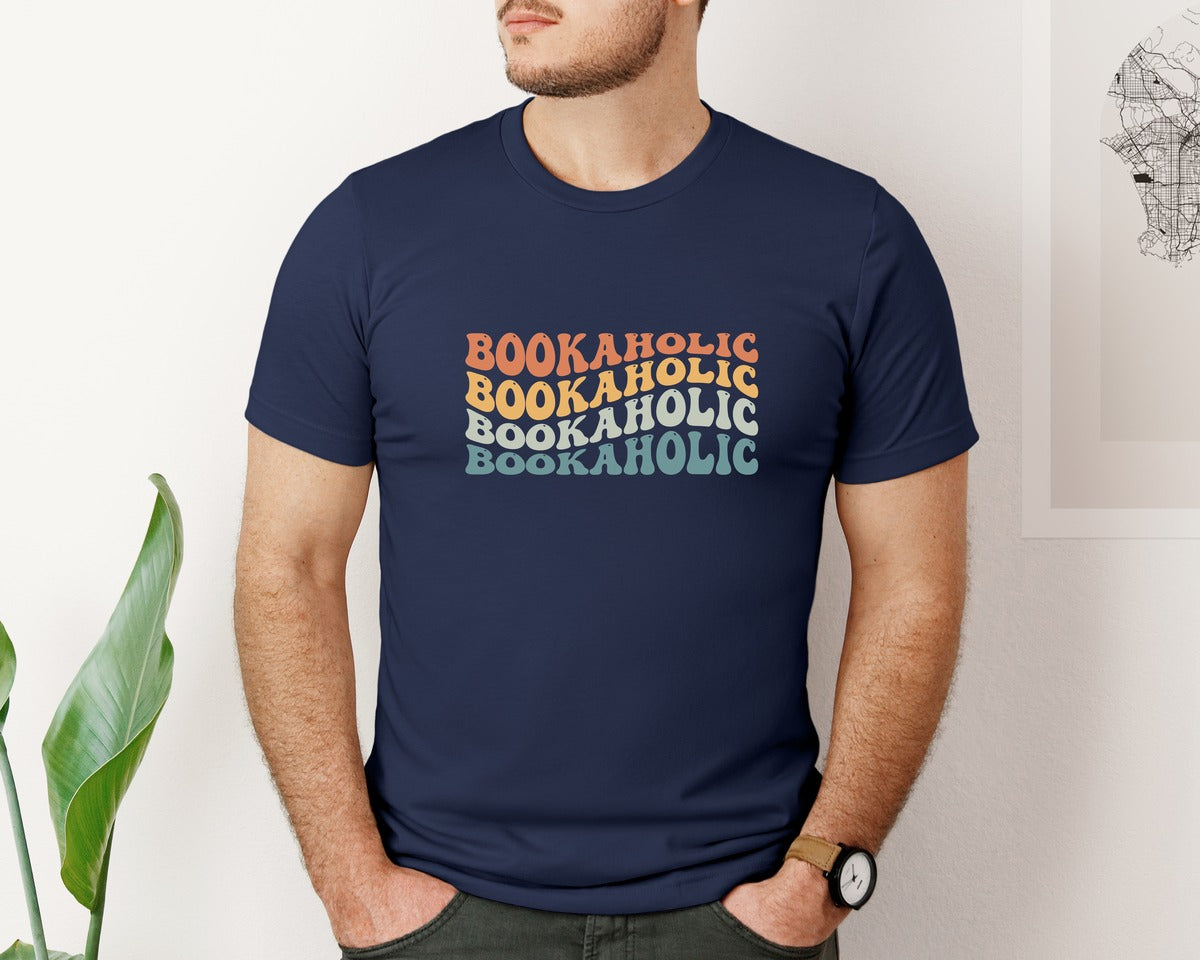 brand:Bella Canvas|color:Navy|Bookaholic Funny Book Lover Graphic T-Shirt