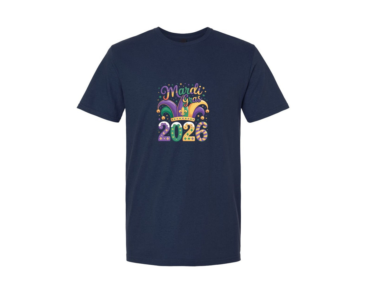 brand:Generic|color:Navy|Mardi Gras 2026 Jester Graphic T-Shirt
