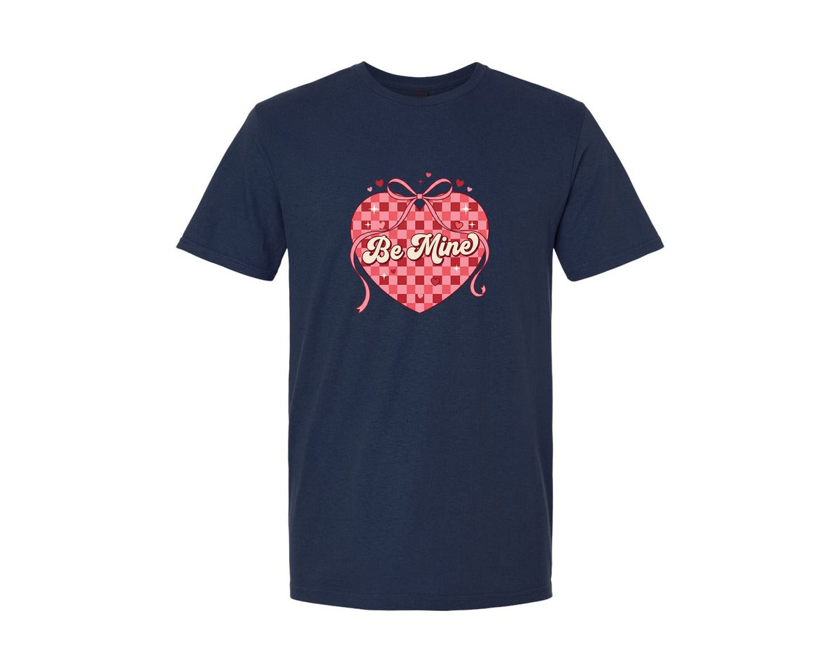 brand:Generic|color:Navy|Be Mine Coquette Bow Heart Valentine Graphic T-Shirt