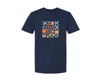 brand:Generic|color:Navy|Aesthetic Boho Nurse Stethoscope Graphic T-Shirt