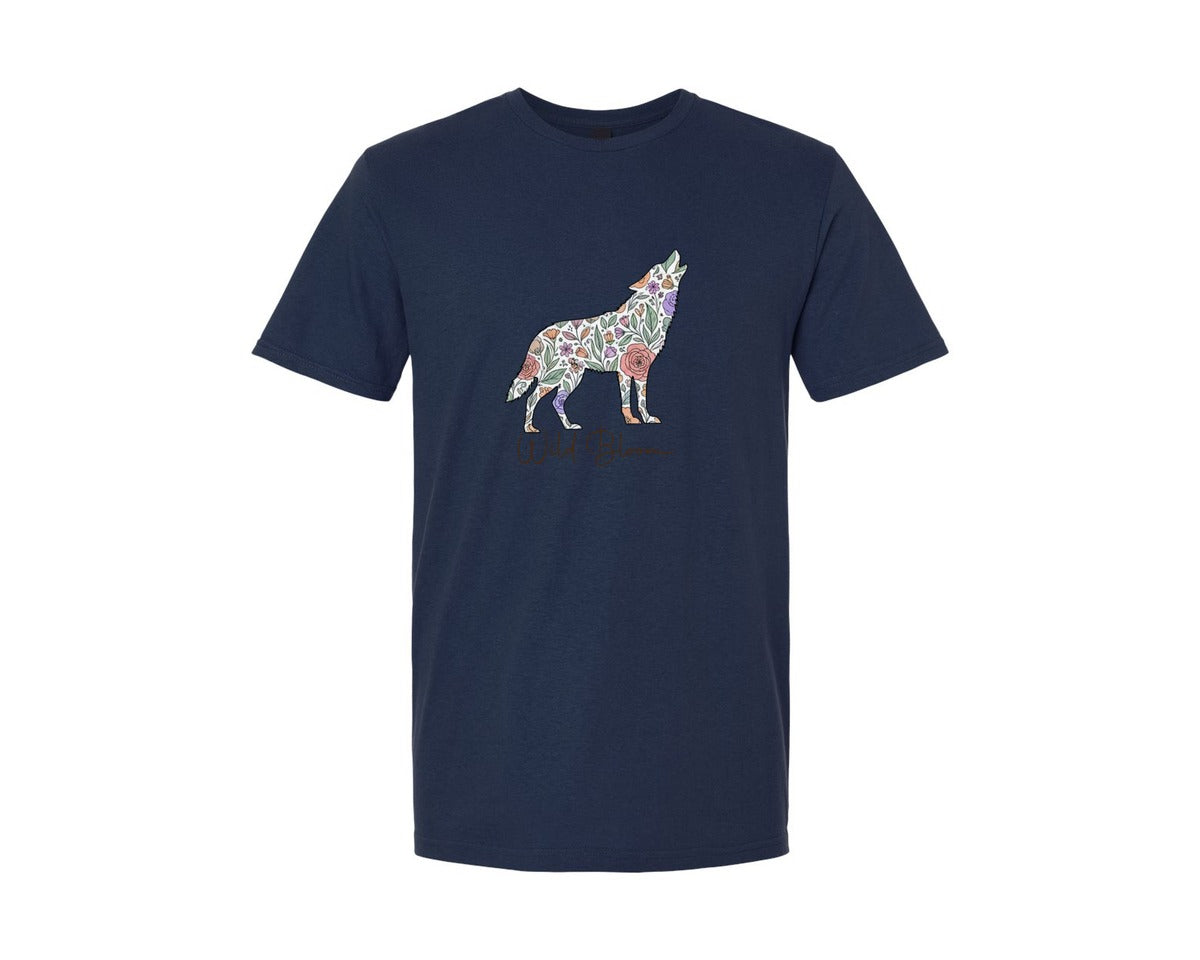 brand:Generic|color:Navy|Wild Bloom Floral Wolf Graphic T-Shirt