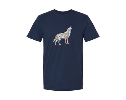 brand:Generic|color:Navy|Wild Bloom Floral Wolf Graphic T-Shirt