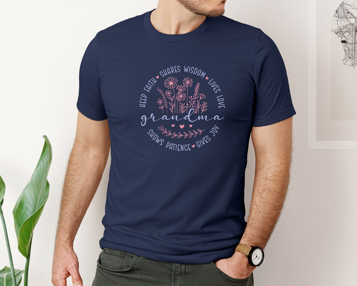 brand:Bella Canvas|color:Navy|Grandmas Mothers Day Flower Graphic T-Shirt