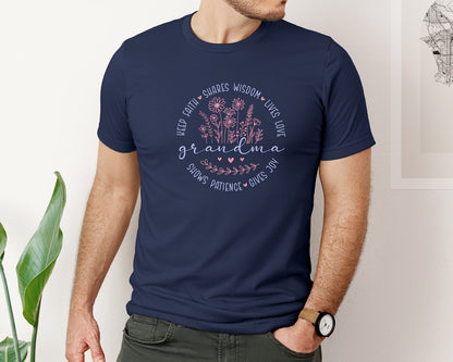 brand:Bella Canvas|color:Navy|Grandmas Mothers Day Flower Graphic T-Shirt