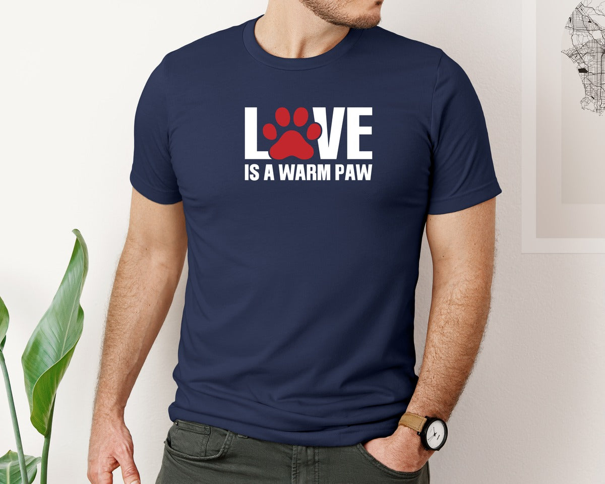brand:Bella Canvas|color:Navy|Love Is A Warm Paw Dog Mom Tshirt Graphic T-Shirt