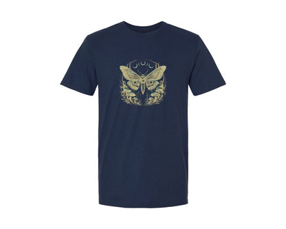 brand:Generic|color:Navy|Crescent Moon Phase Moth Butterfly Graphic T-Shirt