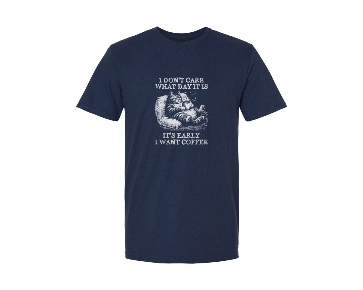 brand:Generic|color:Navy|Cat Dont Care Just Want Coffee Shirt Graphic T-Shirt
