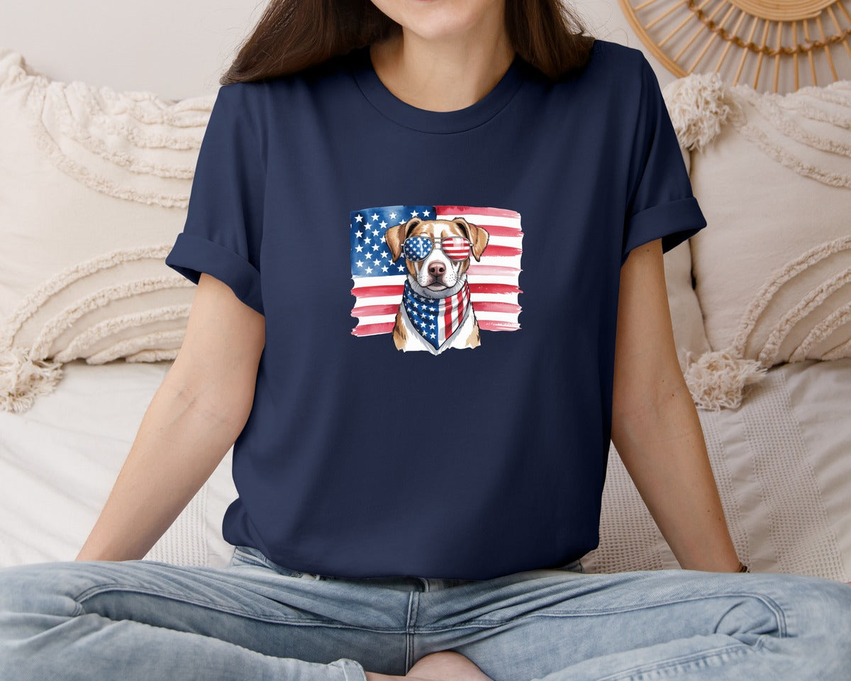 brand:Bella Canvas|color:Navy|Usa American Flag Dog Graphic T-Shirt